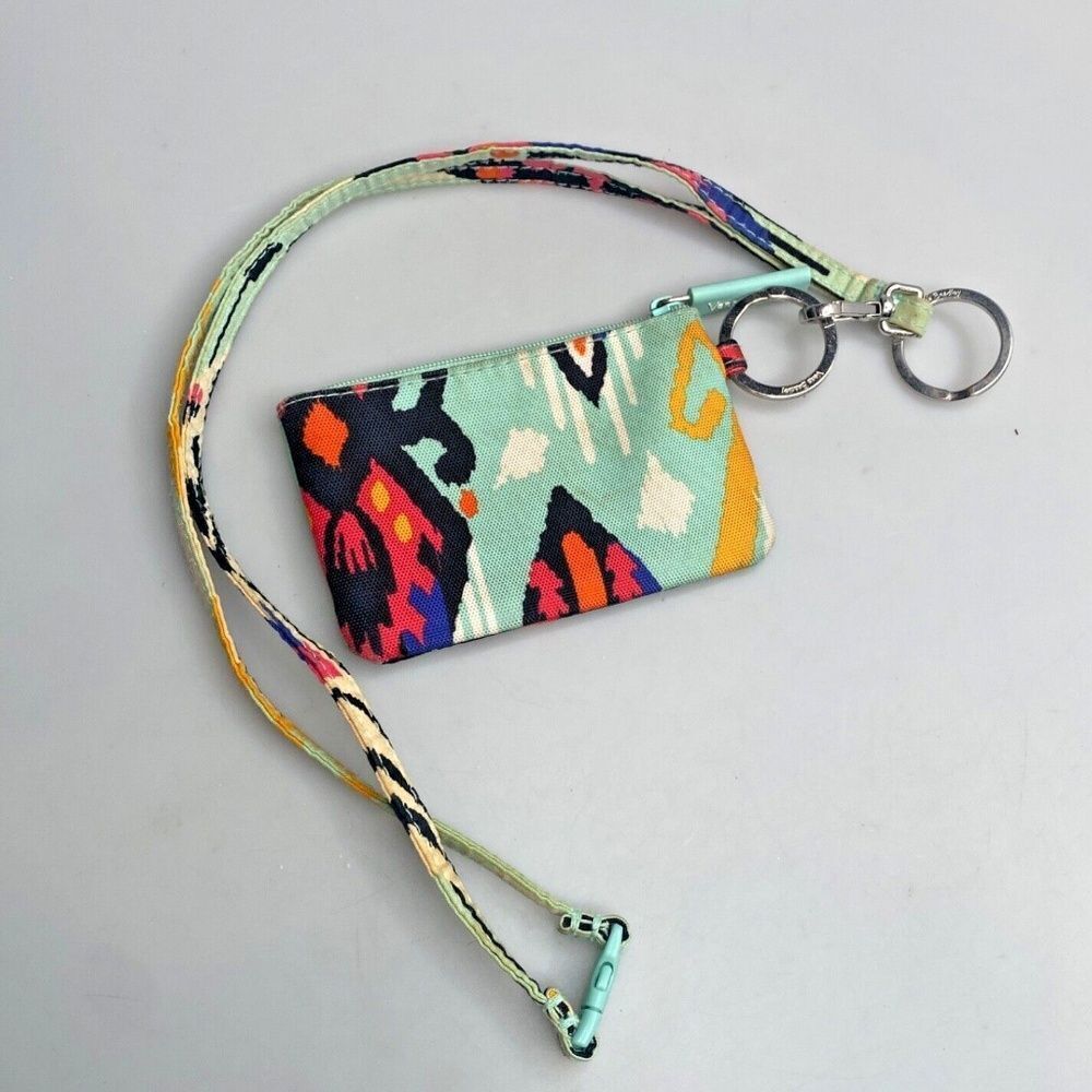 Vera Bradley Zip ID Wallet Card Holder Slots Lanyard Medallion Key Ring Teal - Picture 3 of 9